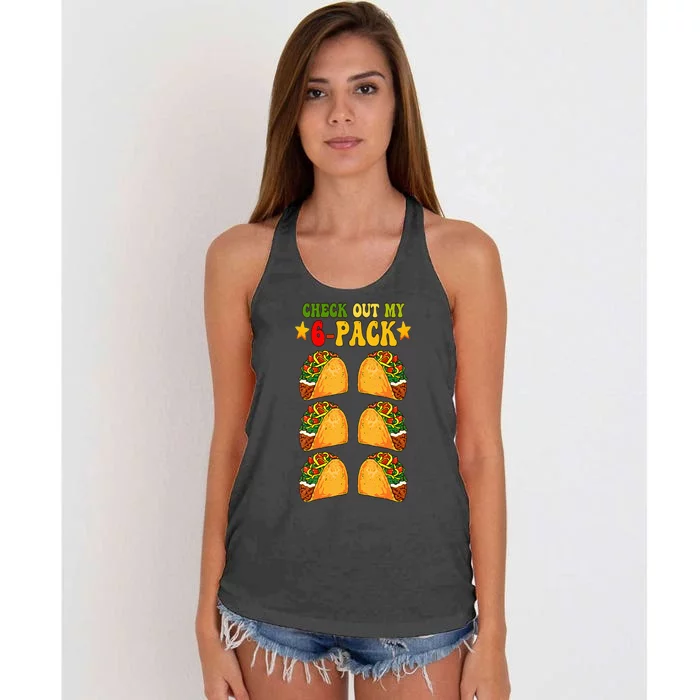 Groovy Check Out My Six 6 Pack With Tacos For Cinco De Mayo Women's Knotted Racerback Tank