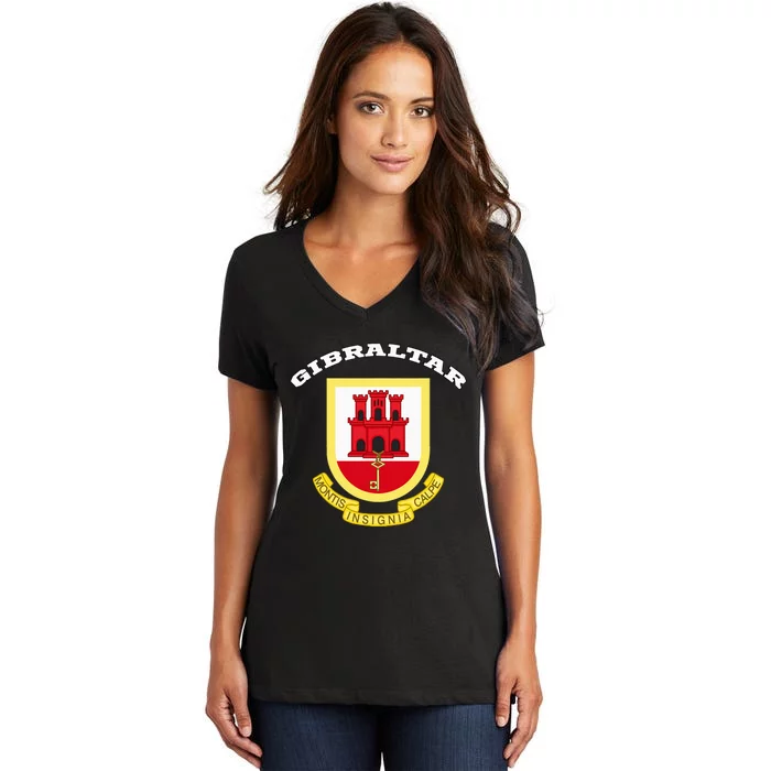 Gibraltar Coat Of Arms Of Coat Of Arm Flag Gibraltarians Women's V-Neck T-Shirt