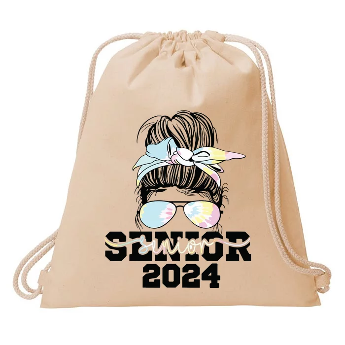 Girl Class Of 2024 Messy Bun Seniors 24 School Drawstring Bag