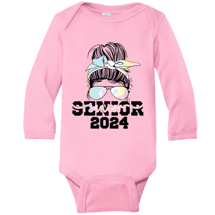 Girl Class Of 2024 Messy Bun Seniors 24 School Baby Long Sleeve Bodysuit