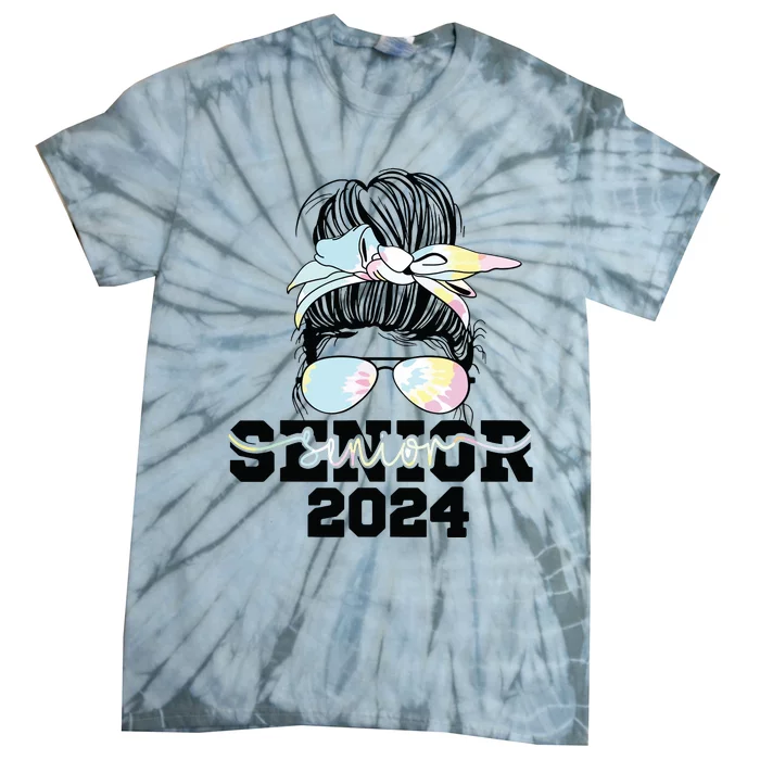 Girl Class Of 2024 Messy Bun Seniors 24 School Tie-Dye T-Shirt