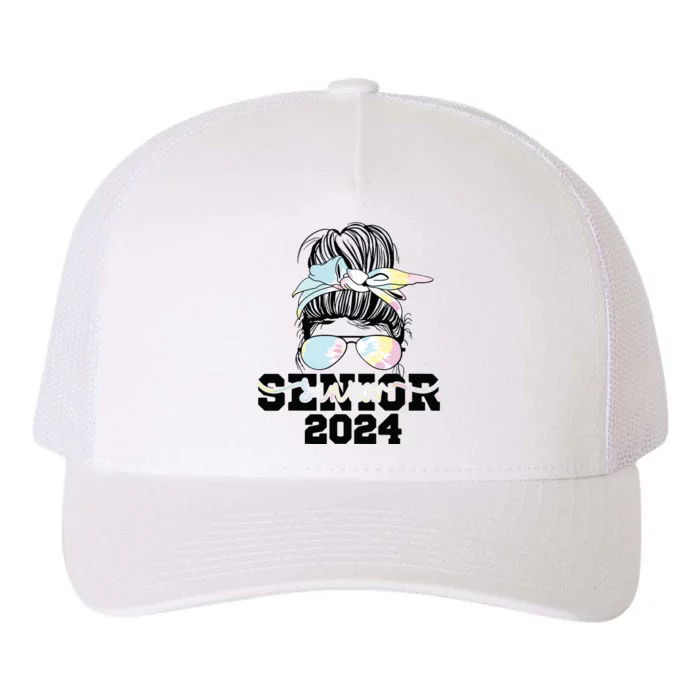 Girl Class Of 2024 Messy Bun Seniors 24 School Yupoong Adult 5-Panel Trucker Hat