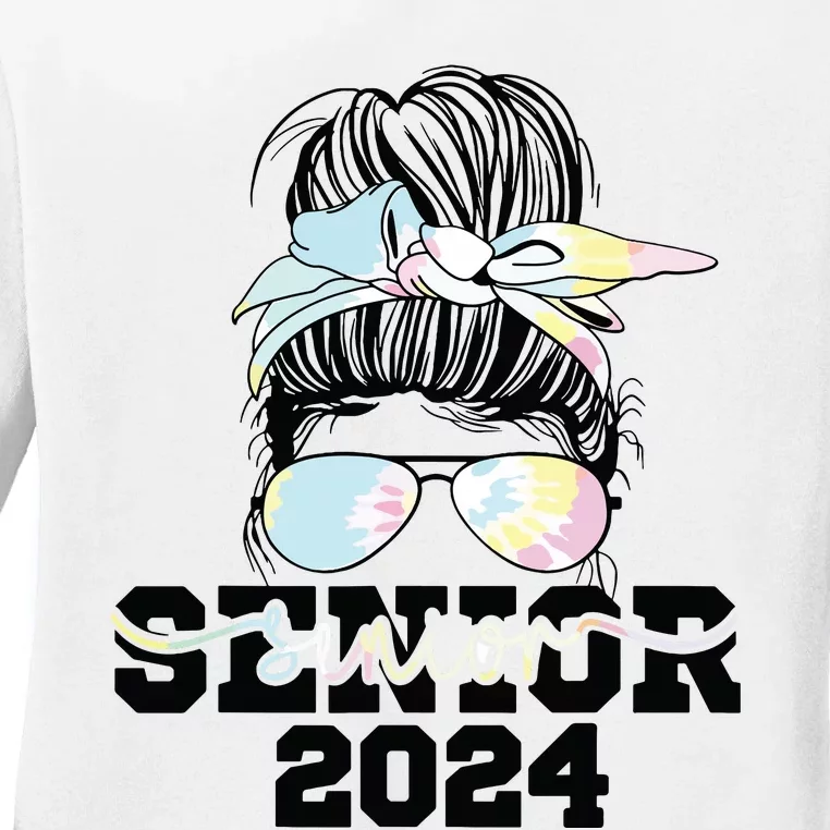 Girl Class Of 2024 Messy Bun Seniors 24 School Ladies Long Sleeve Shirt