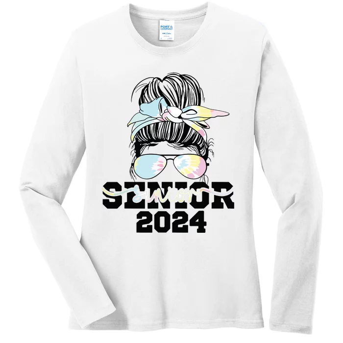 Girl Class Of 2024 Messy Bun Seniors 24 School Ladies Long Sleeve Shirt