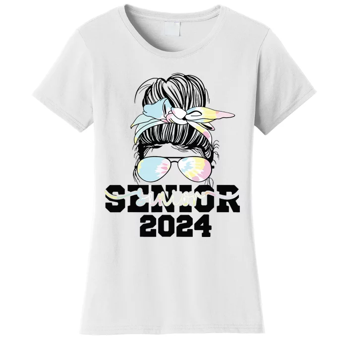 Girl Class Of 2024 Messy Bun Seniors 24 School Women's T-Shirt