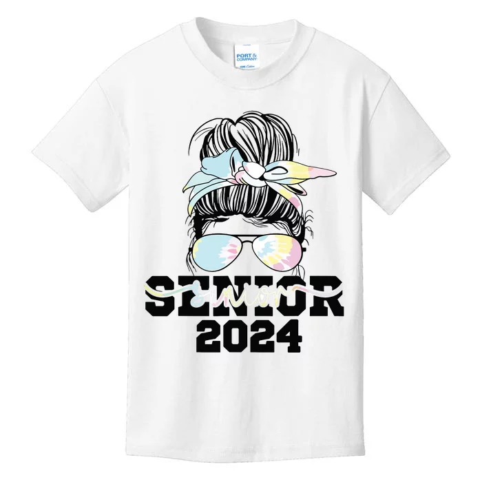 Girl Class Of 2024 Messy Bun Seniors 24 School Kids T-Shirt