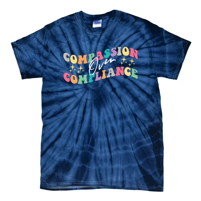 Groovy Compassion Over Compliance ABA Therapy BCBA Therapist Tie-Dye T-Shirt