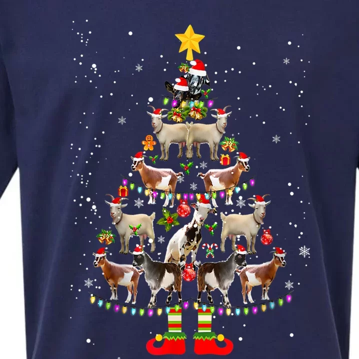 Goat Christmas Pajama Shirt Xmas Goats Tree Lights Santa Hat Sueded Cloud Jersey T-Shirt