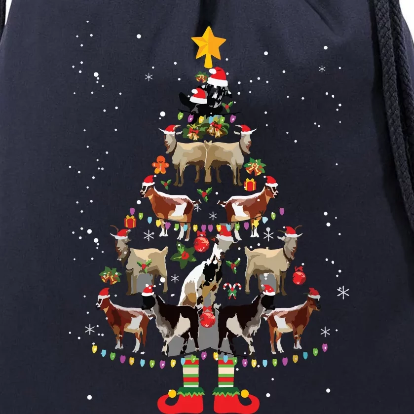 Goat Christmas Pajama Shirts Xmas Goats Tree Lights Santa Hat Drawstring Bag