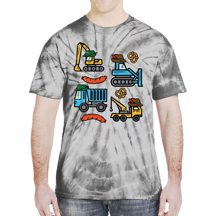 German Construction Pretzel Sausage Oktoberfest Tie-Dye T-Shirt