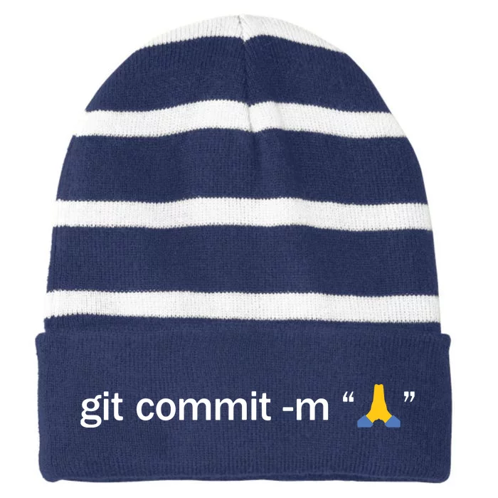 Git Commit Prayer Hands Programmer Coder Software Engineer Striped Beanie with Solid Band