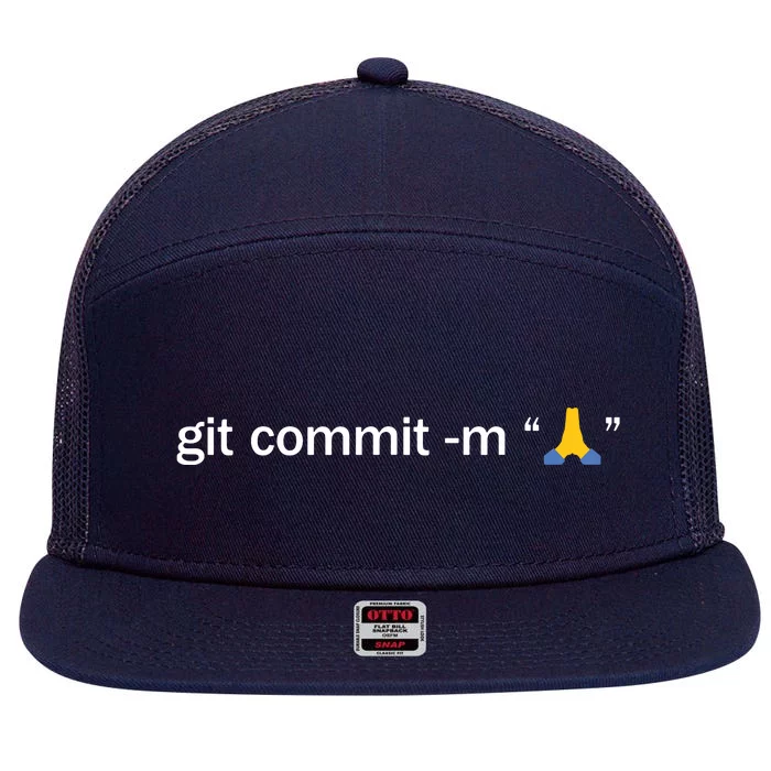 Git Commit Prayer Hands Programmer Coder Software Engineer 7 Panel Mesh Trucker Snapback Hat