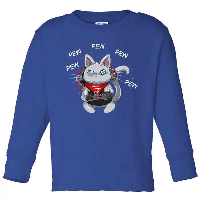 Gamer Cat Pew Pew Pew Cute Cat Funny Animal Kitty Cats Gift Toddler Long Sleeve Shirt