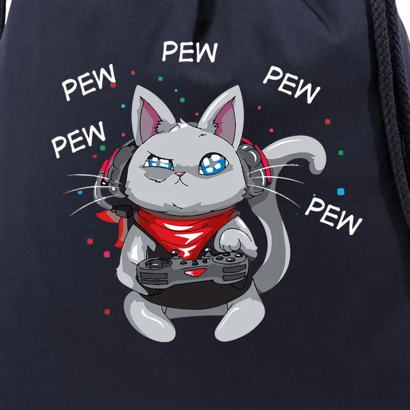 Gamer Cat Pew Pew Pew Cute Cat Funny Animal Kitty Cats Gift Drawstring Bag