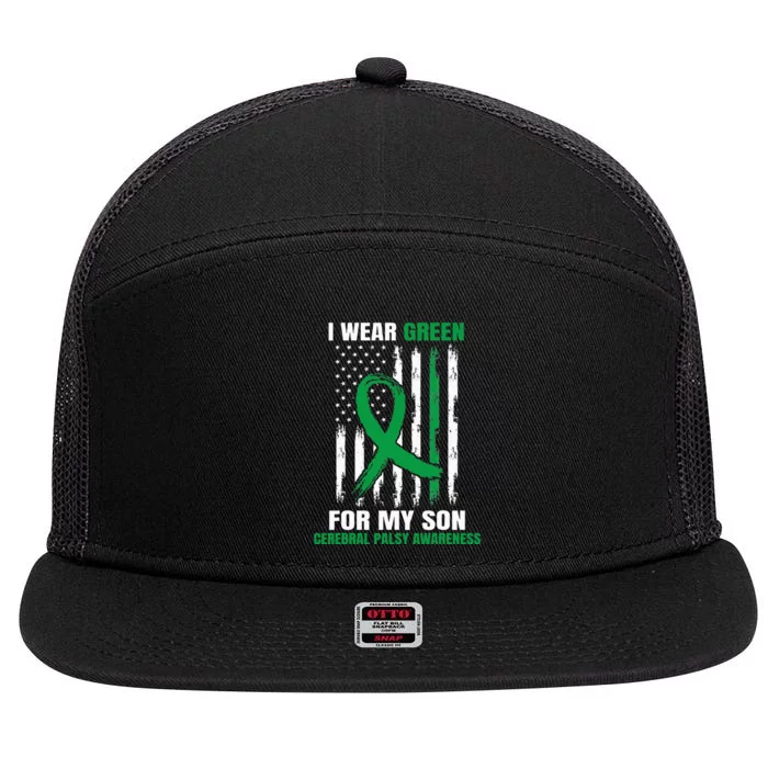 Green Cerebral Palsy Awareness American Flag Cp Mom Dad Son 7 Panel Mesh Trucker Snapback Hat