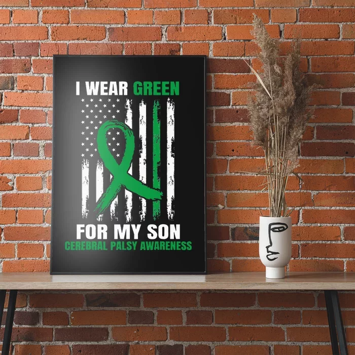 Green Cerebral Palsy Awareness American Flag Cp Mom Dad Son Poster