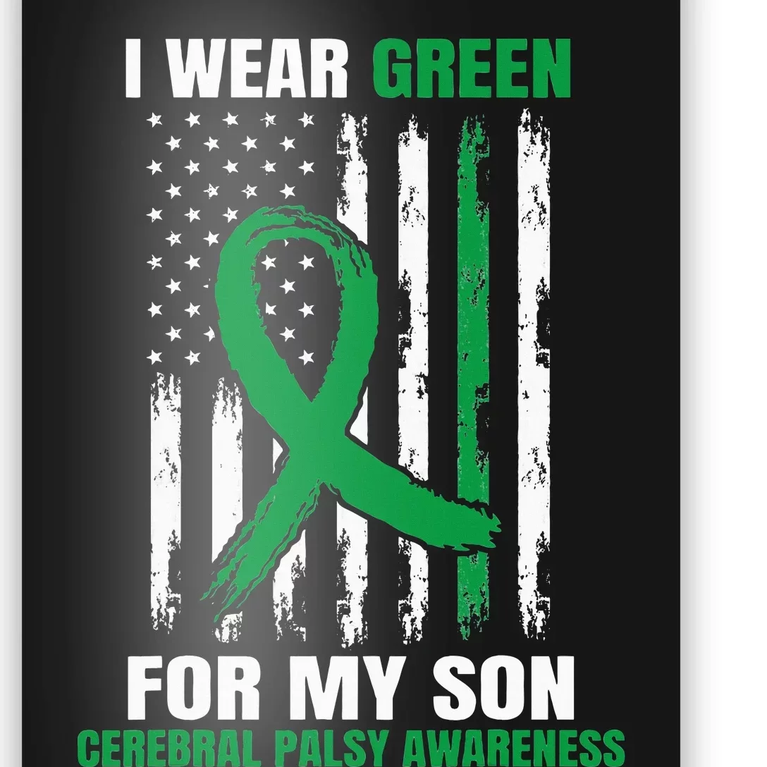 Green Cerebral Palsy Awareness American Flag Cp Mom Dad Son Poster