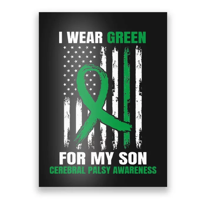 Green Cerebral Palsy Awareness American Flag Cp Mom Dad Son Poster