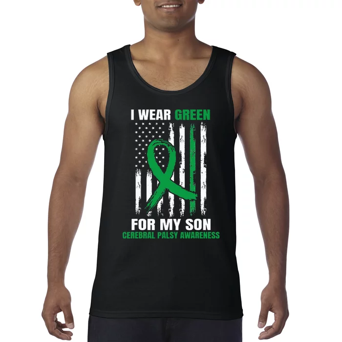 Green Cerebral Palsy Awareness American Flag Cp Mom Dad Son Tank Top