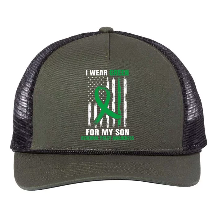 Green Cerebral Palsy Awareness American Flag Cp Mom Dad Son Retro Rope Trucker Hat Cap