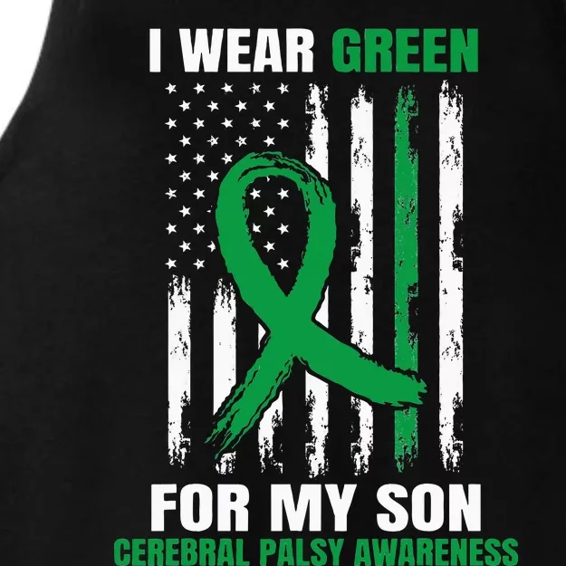 Green Cerebral Palsy Awareness American Flag Cp Ladies Tri-Blend Wicking Tank