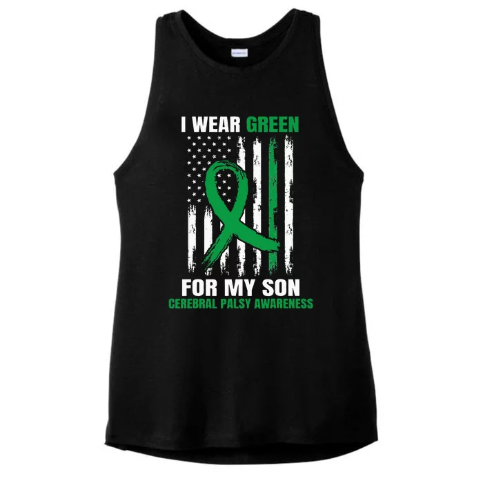 Green Cerebral Palsy Awareness American Flag Cp Ladies Tri-Blend Wicking Tank