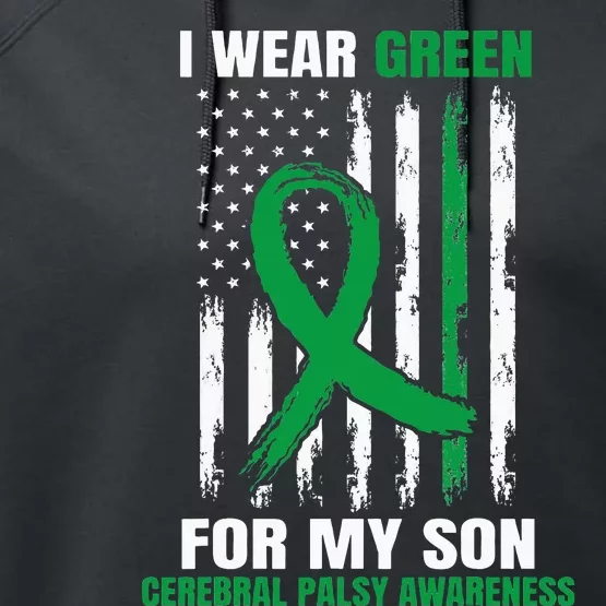 Green Cerebral Palsy Awareness American Flag Cp Performance Fleece Hoodie