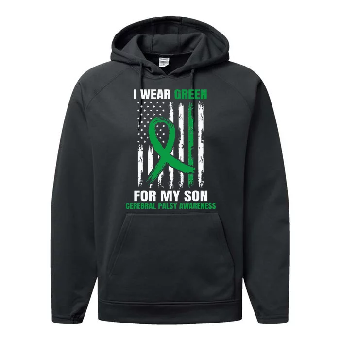 Green Cerebral Palsy Awareness American Flag Cp Performance Fleece Hoodie