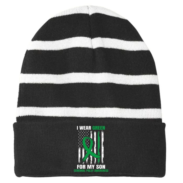 Green Cerebral Palsy Awareness American Flag Cp Striped Beanie with Solid Band