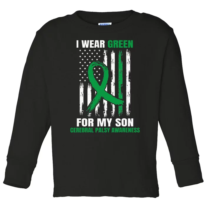 Green Cerebral Palsy Awareness American Flag Cp Toddler Long Sleeve Shirt