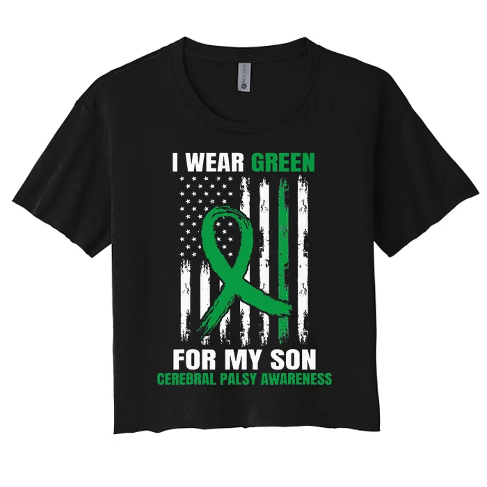 Green Cerebral Palsy Awareness American Flag Cp Women's Crop Top Tee