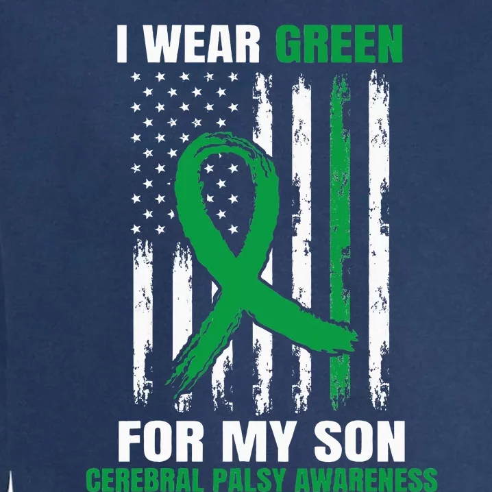 Green Cerebral Palsy Awareness American Flag Cp Garment-Dyed Sweatshirt