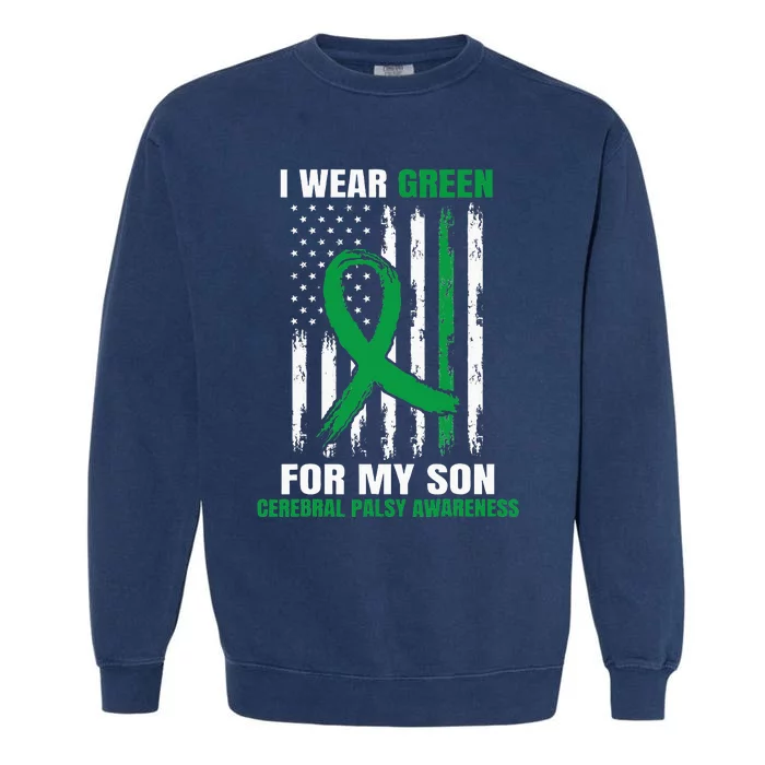 Green Cerebral Palsy Awareness American Flag Cp Garment-Dyed Sweatshirt