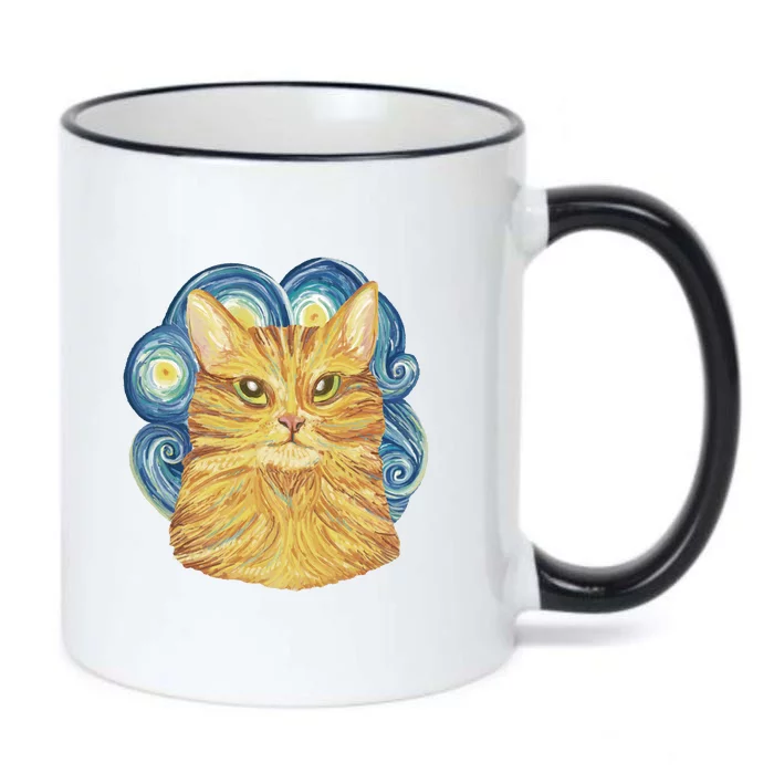 Golden Cat Post Impressionism Black Color Changing Mug