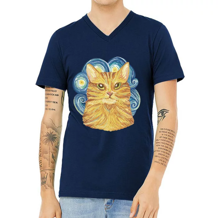 Golden Cat Post Impressionism V-Neck T-Shirt