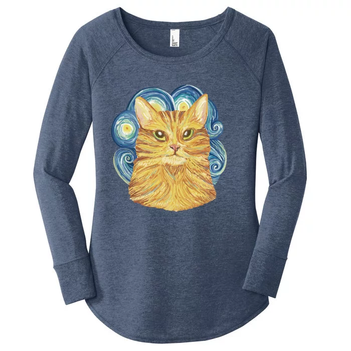 Golden Cat Post Impressionism Women's Perfect Tri Tunic Long Sleeve Shirt