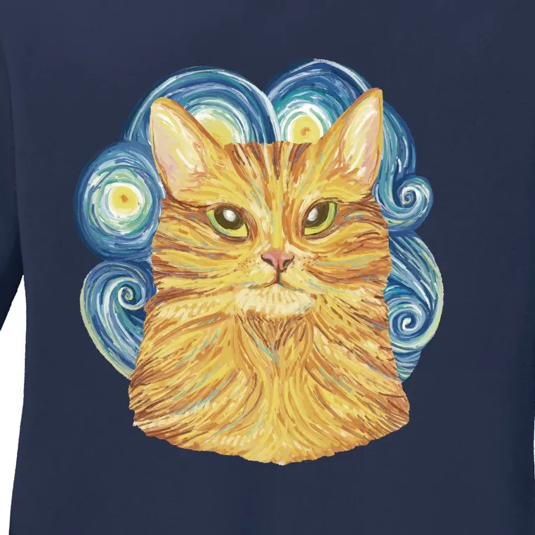 Golden Cat Post Impressionism Ladies Long Sleeve Shirt