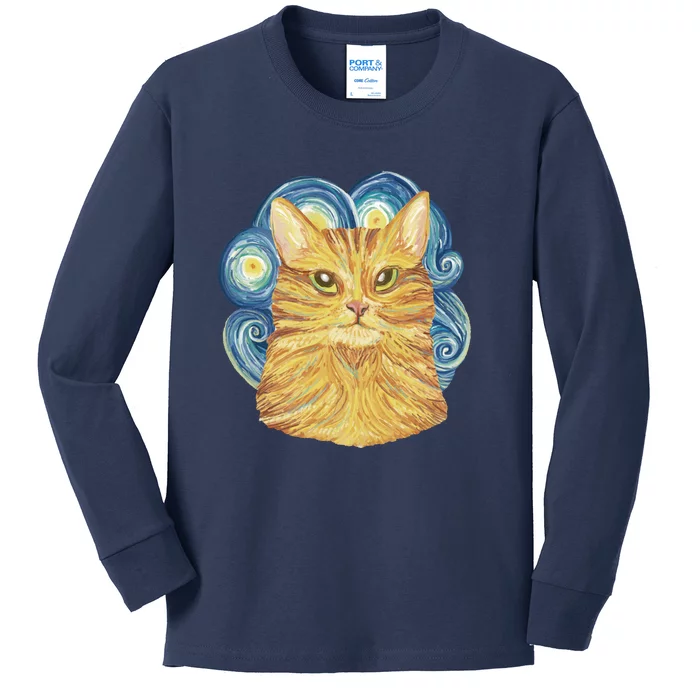 Golden Cat Post Impressionism Kids Long Sleeve Shirt