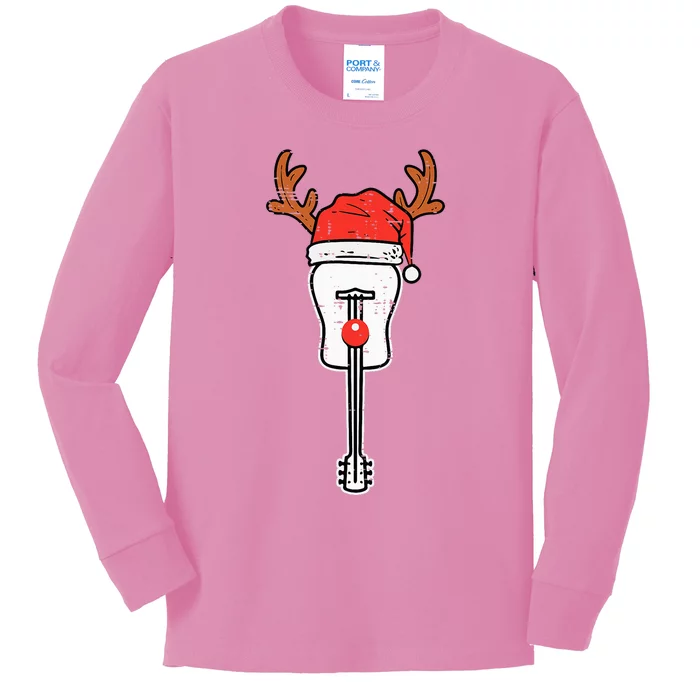 Guitar Christmas Reindeer Music Instrut Rocker Rock Xmas Kids Long Sleeve Shirt