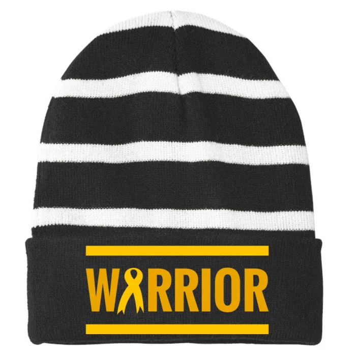 Gold Cancer Ribbon Warrior Striped Beanie with Solid Band