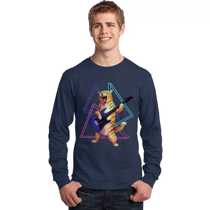 Guitar Cat Rock Kitty On An Electric Guitar Tall Long Sleeve T-Shirt