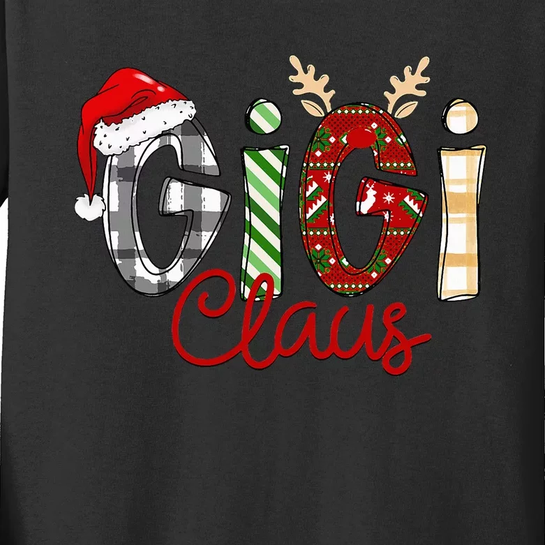 Gigi Claus Reindeer Christmas Idea for Grandma Nana Mimi Kids Long Sleeve Shirt