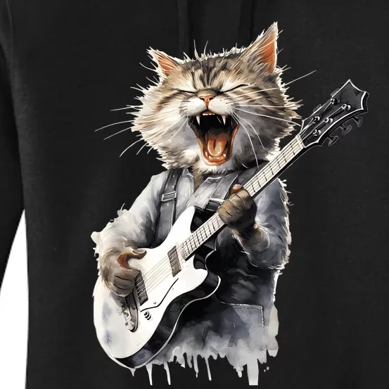 Guitar Cat Rock Cat Playing Guitar Women's Pullover Hoodie