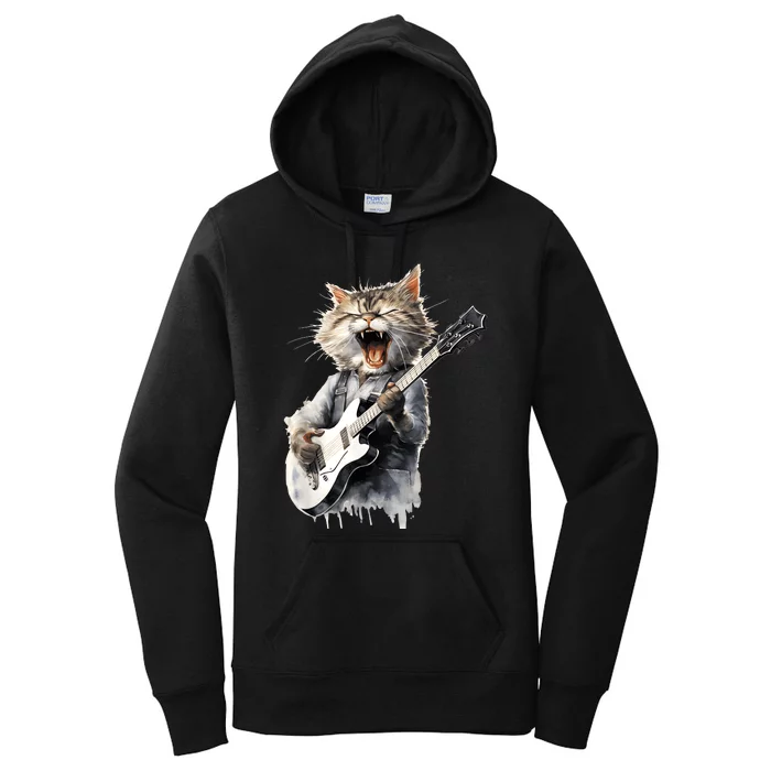 Guitar Cat Rock Cat Playing Guitar Women's Pullover Hoodie