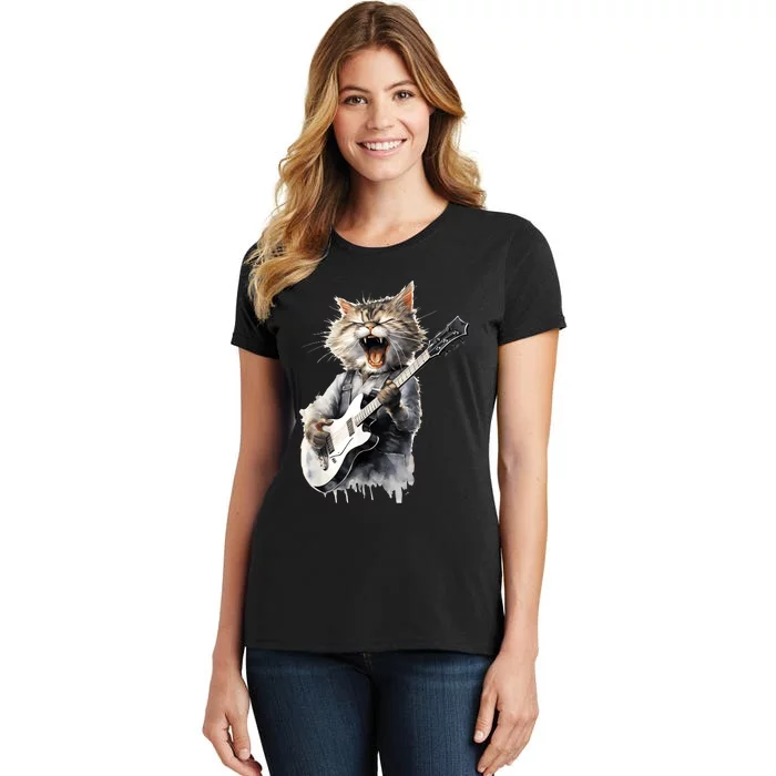 Guitar Cat Rock Cat Playing Guitar Women's T-Shirt