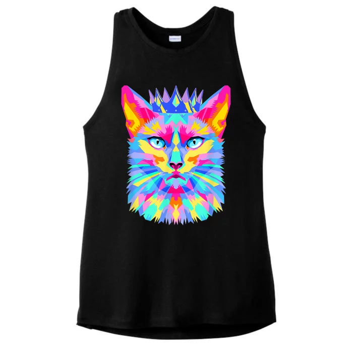 Graphic Cat Retro For Cat Lovers, Cat Mother Funny Cat Crown Ladies Tri-Blend Wicking Tank