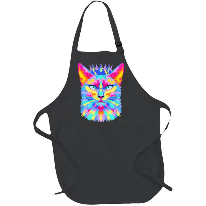 Graphic Cat Retro For Cat Lovers, Cat Mother Funny Cat Crown Full-Length Apron With Pocket