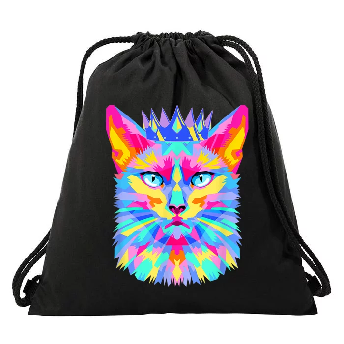 Graphic Cat Retro For Cat Lovers, Cat Mother Funny Cat Crown Drawstring Bag