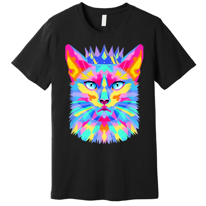 Graphic Cat Retro For Cat Lovers, Cat Mother Funny Cat Crown Premium T-Shirt