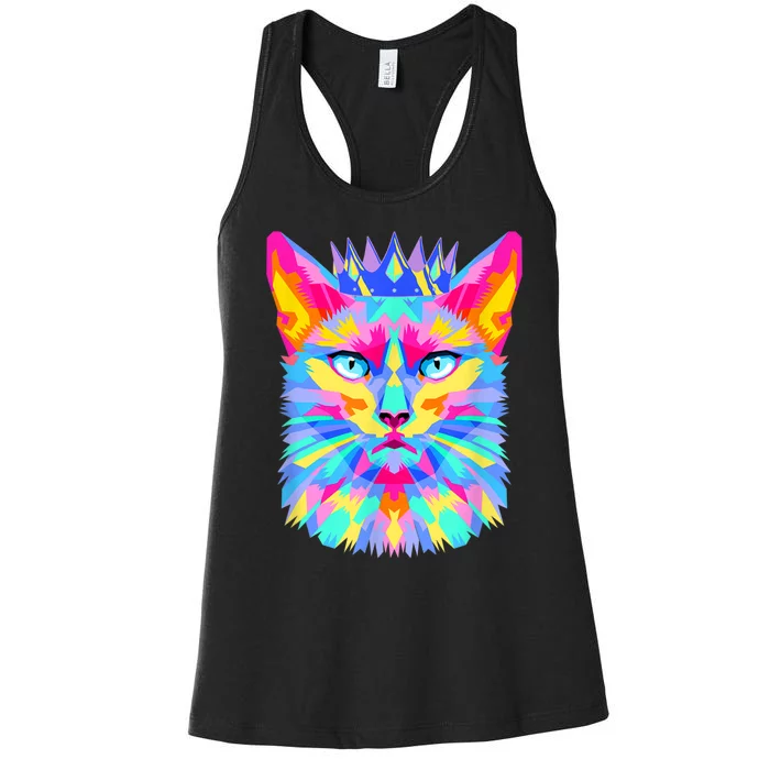 Graphic Cat Retro For Cat Lovers, Cat Mother Funny Cat Crown Women's Racerback Tank